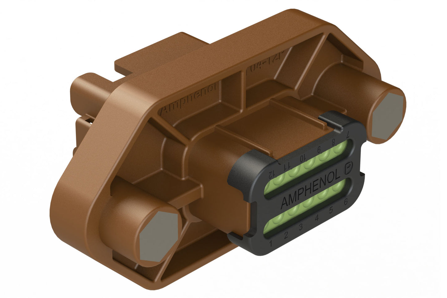 AT04-12PD-LE21 12 Position Panel Mount Receptacle, Keyed D, Enhanced Shroud, Reduced Diameter Seal, Endcap, Brown. DT04-12PD-LE21