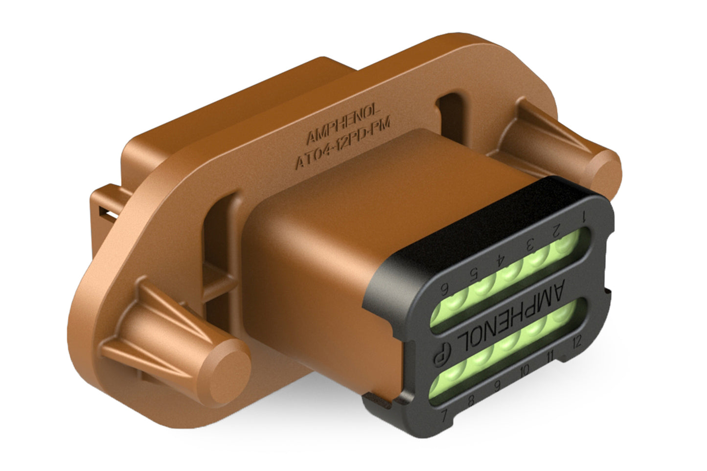 AT04-12PD-PM14 12 Position Receptacle, Pin, Nickel, Panel Mount, Self-Threading, Reduced Diameter Seal, Cap, Keyed D. DT04-12PD-CL11