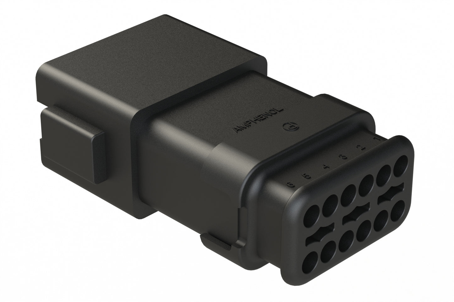 AT04-12PD-SR2BK 12 position Pin receptacle key position D, with strain relief & Reduced Diameter Seal, black