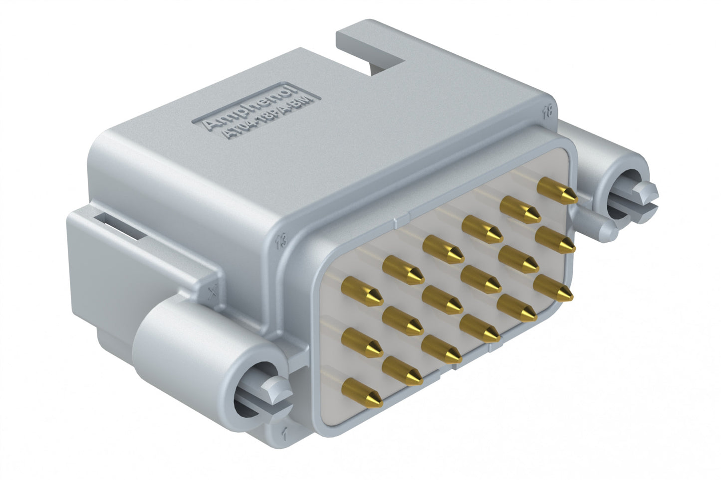 AT04-18PA-BM02 18 Position PCB Board Mount Receptacle, Straight, Gold Plated Contacts, Snap-Fit, Potted, Keyed A, Grey
