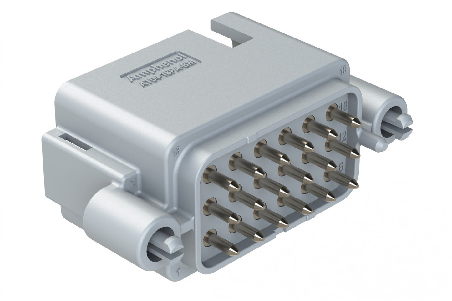AT04-18PA-BM03 18 Position PCB Board Mount Receptacle, Straight, Nickel Plated Contacts, Snap-Fit, Keyed A, Grey