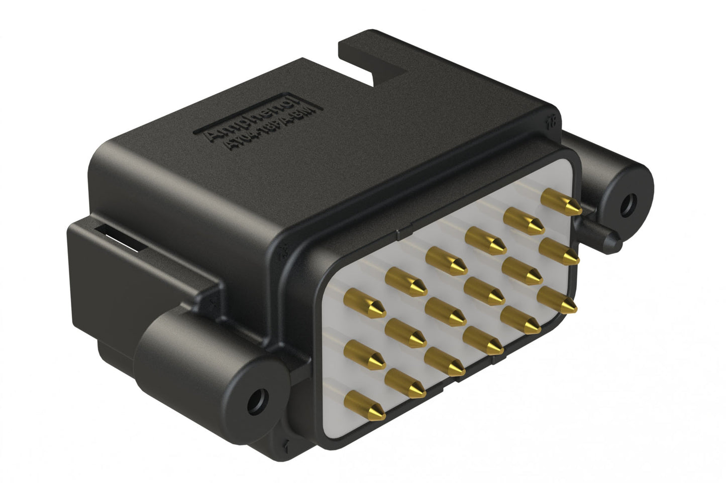 AT04-18PA-BM12BK 18 Position PCB Receptacle, Flangeless, Self-Threading, Keyed A, Gold Plated Contacts Included, Potted, Black Body