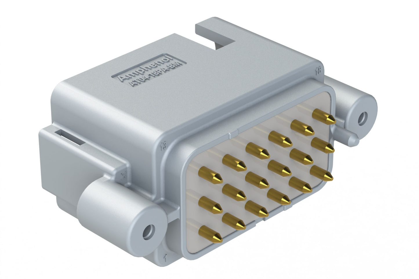 AT04-18PA-BM12 18 Position PCB Receptacle, Flangeless, Self-Threading, Keyed A, Gold Plated Contacts Included, Potted, Grey Body