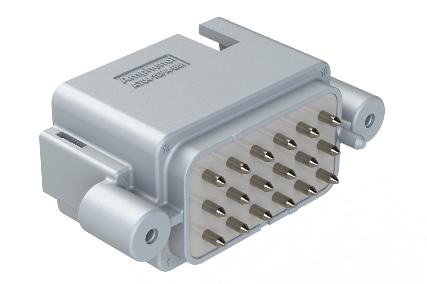 AT04-18PA-BM14 18 Position PCB Receptacle, Flangeless, Self-Threading, Keyed A, Nickel Plated Contacts Included, Potted, Grey Body