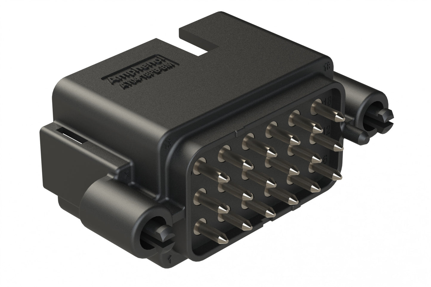 AT04-18PB-BM03 18 Position PCB Board Mount Receptacle, Straight, Nickel Plated Contacts, Snap-Fit, Keyed B, Black