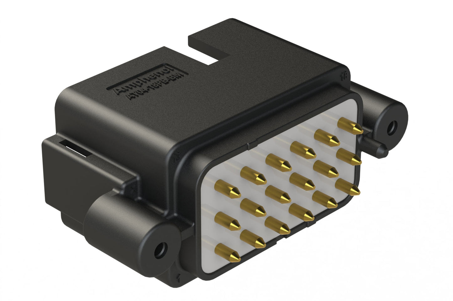 AT04-18PB-BM12 18 Position PCB Receptacle, Flangeless, Self-Threading, Keyed B, Gold Plated Contacts Included, Potted, Black Body