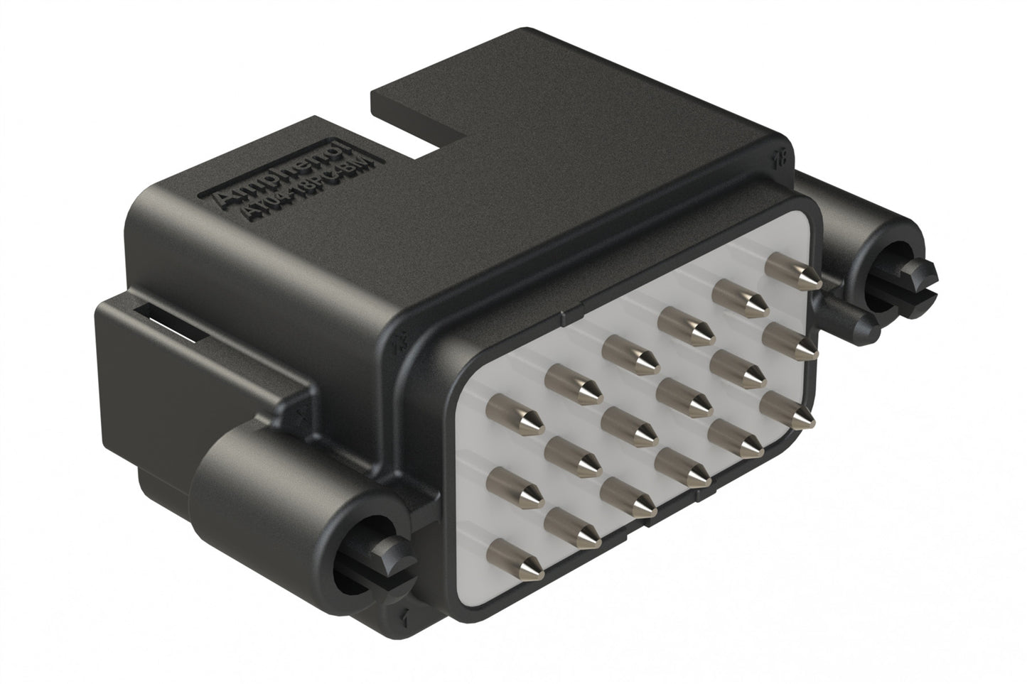 AT04-18PC-BM04BK 18 Position PCB Board Mount Receptacle, Straight, Nickel Plated Contacts, Snap-Fit, Potted, Keyed C, Black