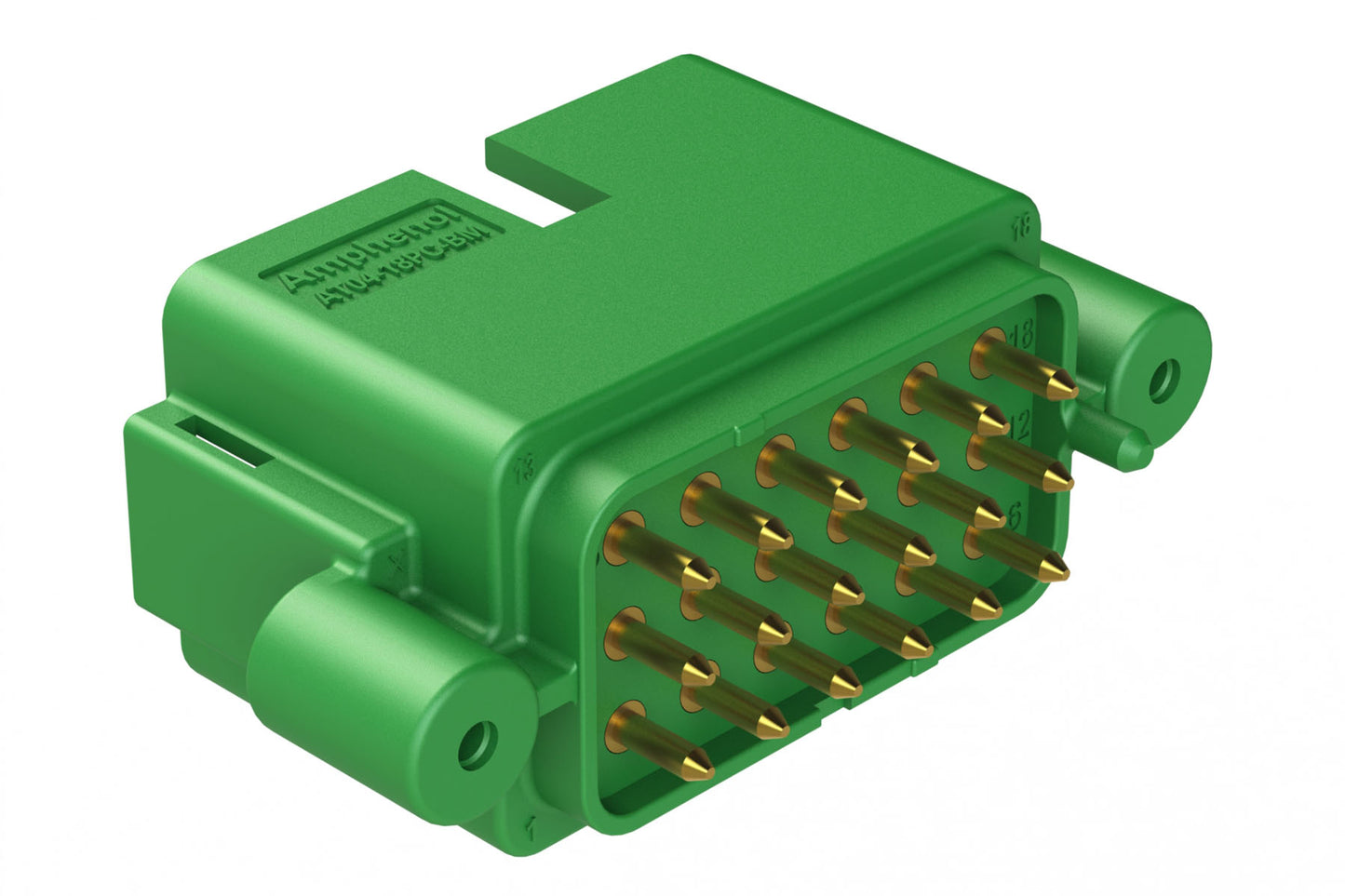 AT04-18PC-BM11 18 Position PCB Receptacle, Flangeless, Self-Threading, Keyed C, Gold Plated Contacts Included, Green Body