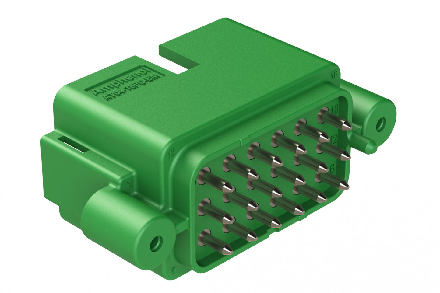 AT04-18PC-BM13 18 Position PCB Receptacle, Flangeless, Self-Threading, Keyed C, Nickel Plated Contacts Included, Green Body