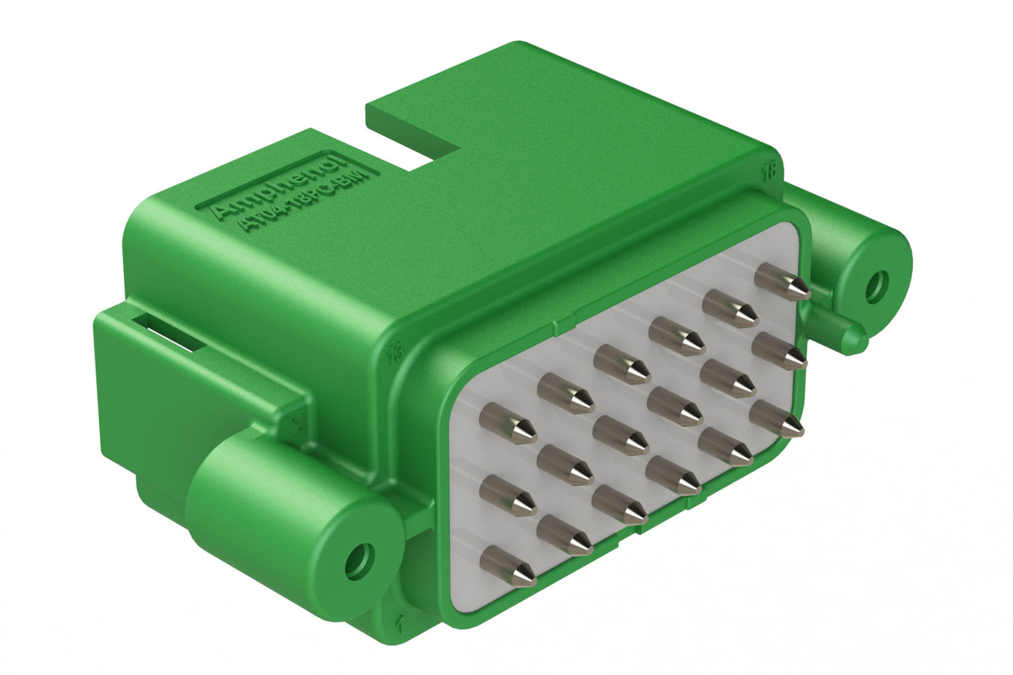 AT04-18PC-BM14 18 Position PCB Receptacle, Flangeless, Self-Threading, Keyed C, Nickel Plated Contacts Included, Potted, Green Body