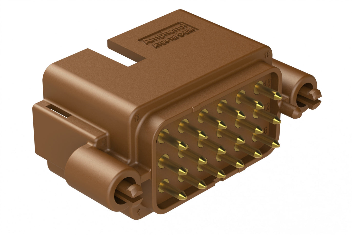 AT04-18PD-BM01 18 Position PCB Board Mount Receptacle, Straight, Gold Plated Contacts, Snap-Fit, Keyed D, Brown