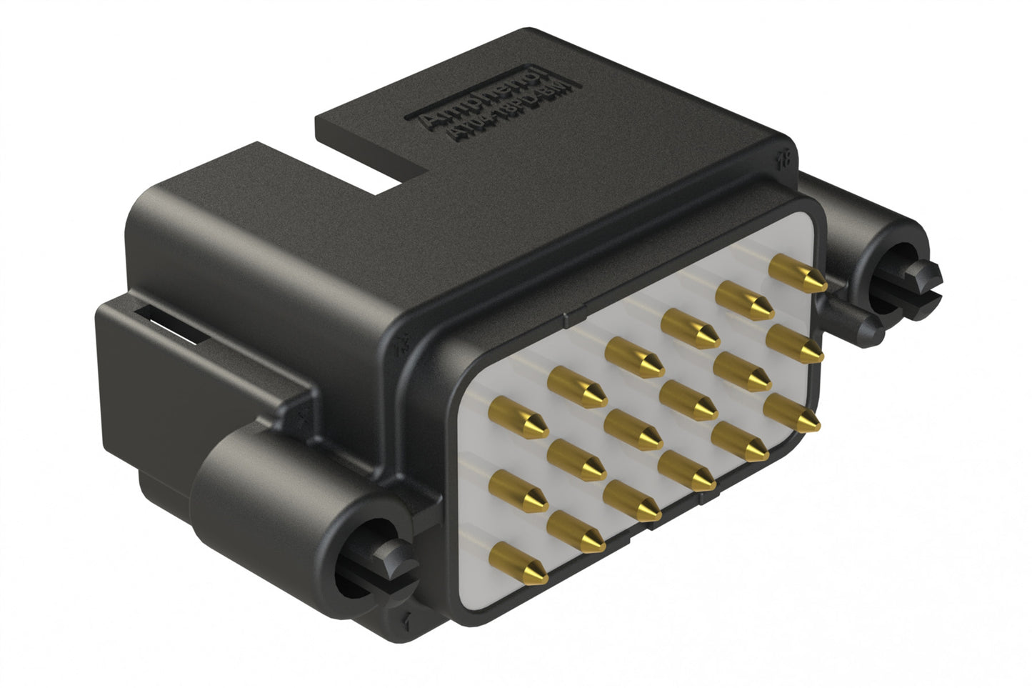 AT04-18PD-BM02BK 18 Position PCB Board Mount Receptacle, Straight, Gold Plated Contacts, Snap-Fit, Potted, Keyed D, Black