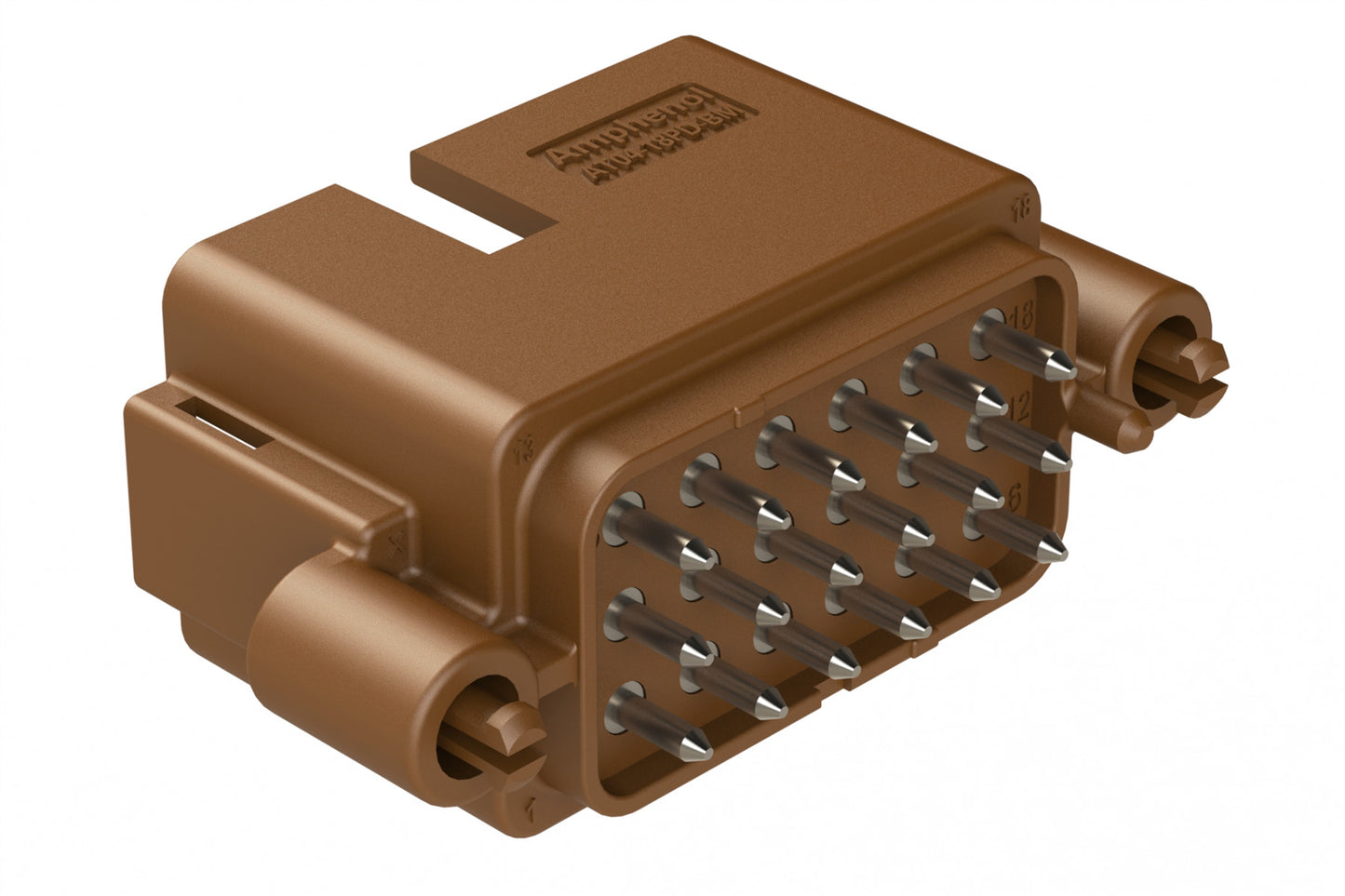 AT04-18PD-BM03 18 Position PCB Board Mount Receptacle, Straight, Nickel Plated Contacts, Snap-Fit, Keyed D, Brown