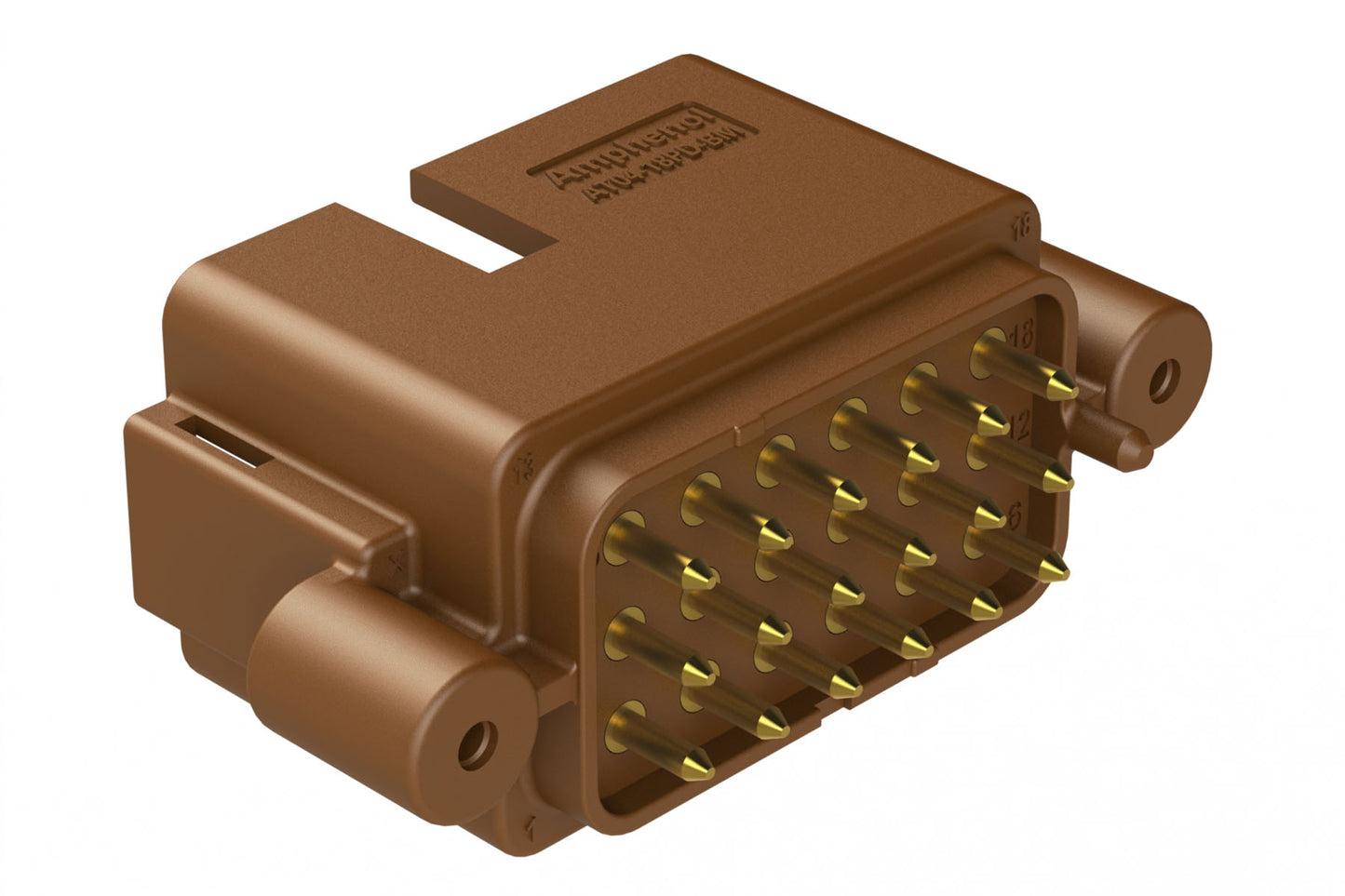 AT04-18PD-BM11 18 Position PCB Receptacle, Flangeless, Self-Threading, Keyed D, Gold Plated Contacts Included, Brown Body