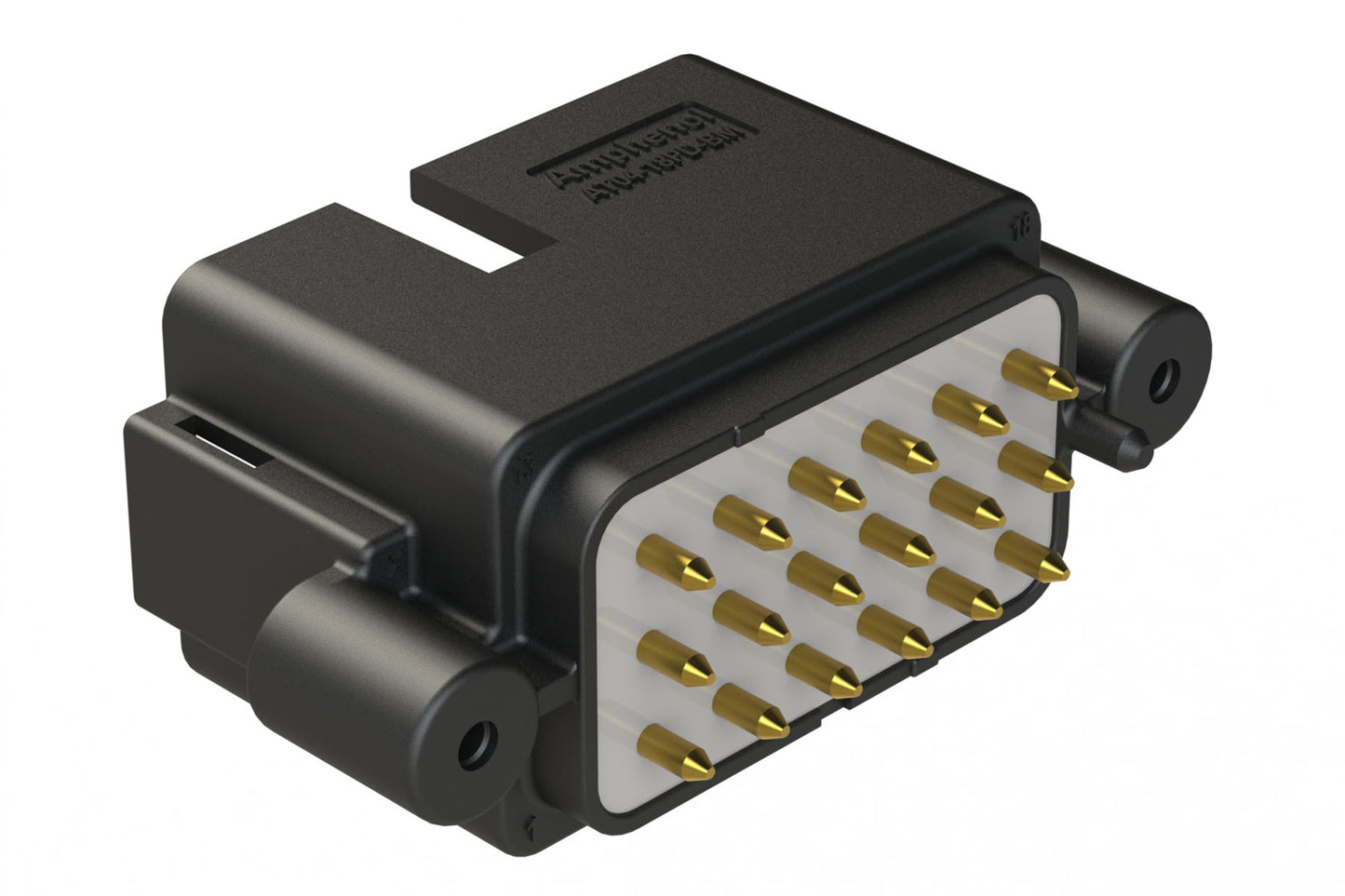 AT04-18PD-BM12BK 18 Position PCB Receptacle, Flangeless, Self-Threading, Keyed D, Gold Plated Contacts Included, Potted, Black Body