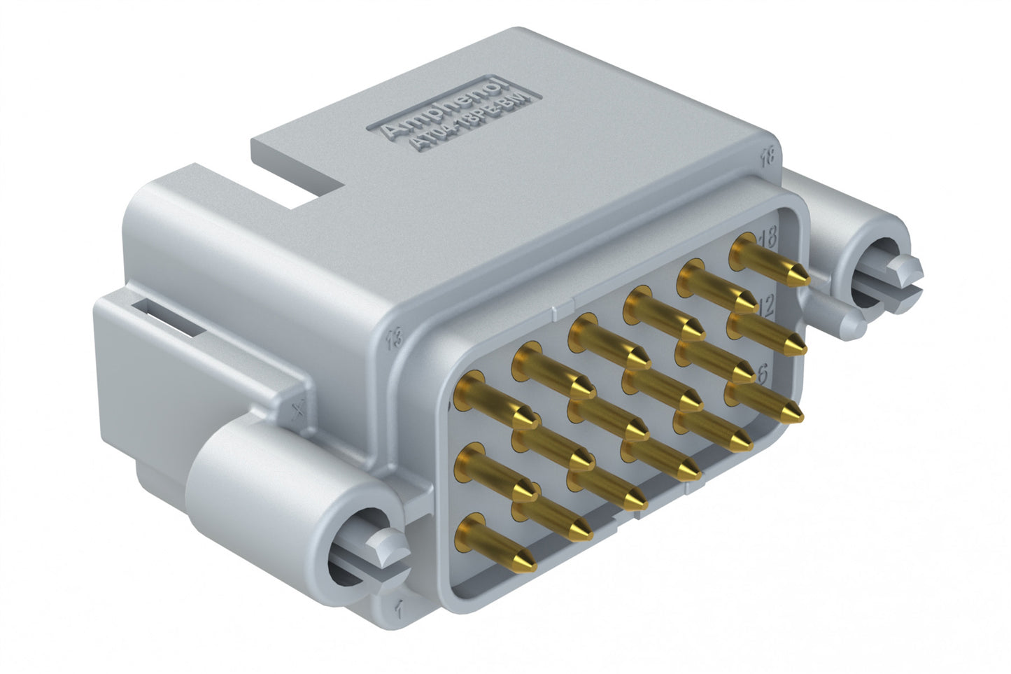 AT04-18PE-BM01 18 Position PCB Board Mount Receptacle, Straight, Gold Plated Contacts, Snap-Fit, Keyed E, Grey