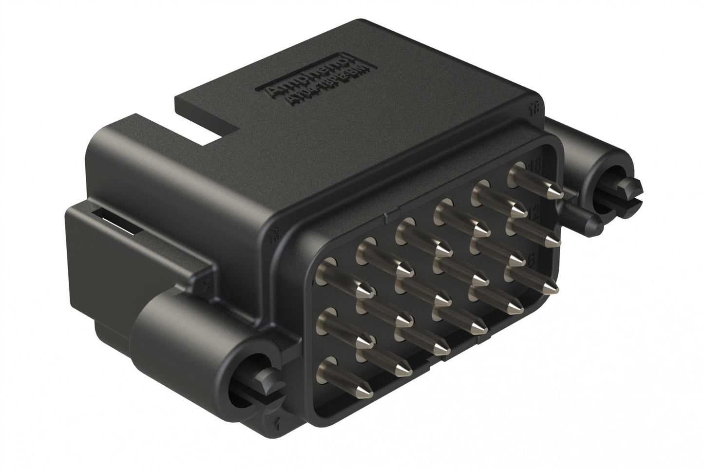 AT04-18PE-BM03BK 18 Position PCB Board Mount Receptacle, Straight, Nickel Plated Contacts, Snap-Fit, Keyed E, Black