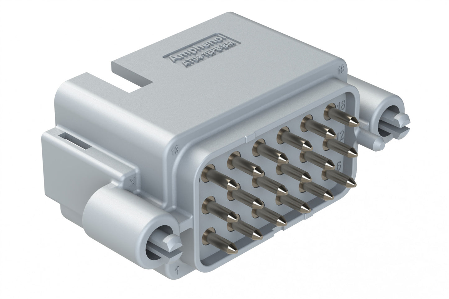 AT04-18PE-BM03 18 Position PCB Board Mount Receptacle, Straight, Nickel Plated Contacts, Snap-Fit, Keyed E, Grey