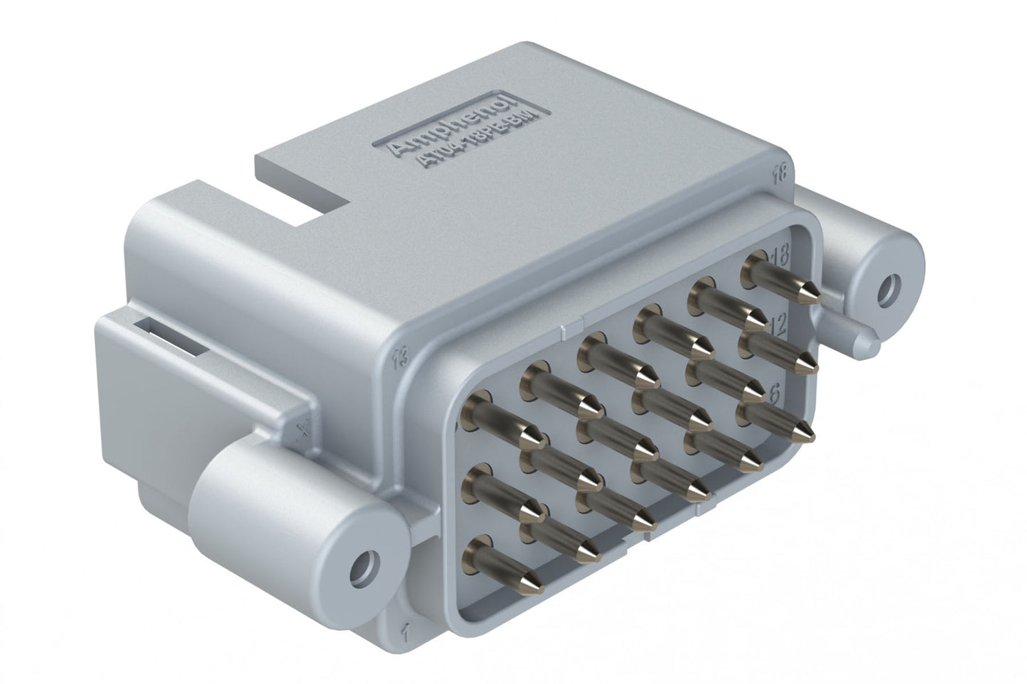 AT04-18PE-BM13 18 Position PCB Receptacle, Flangeless, Self-Threading, Keyed E, Nickel Plated Contacts Included, Grey Body