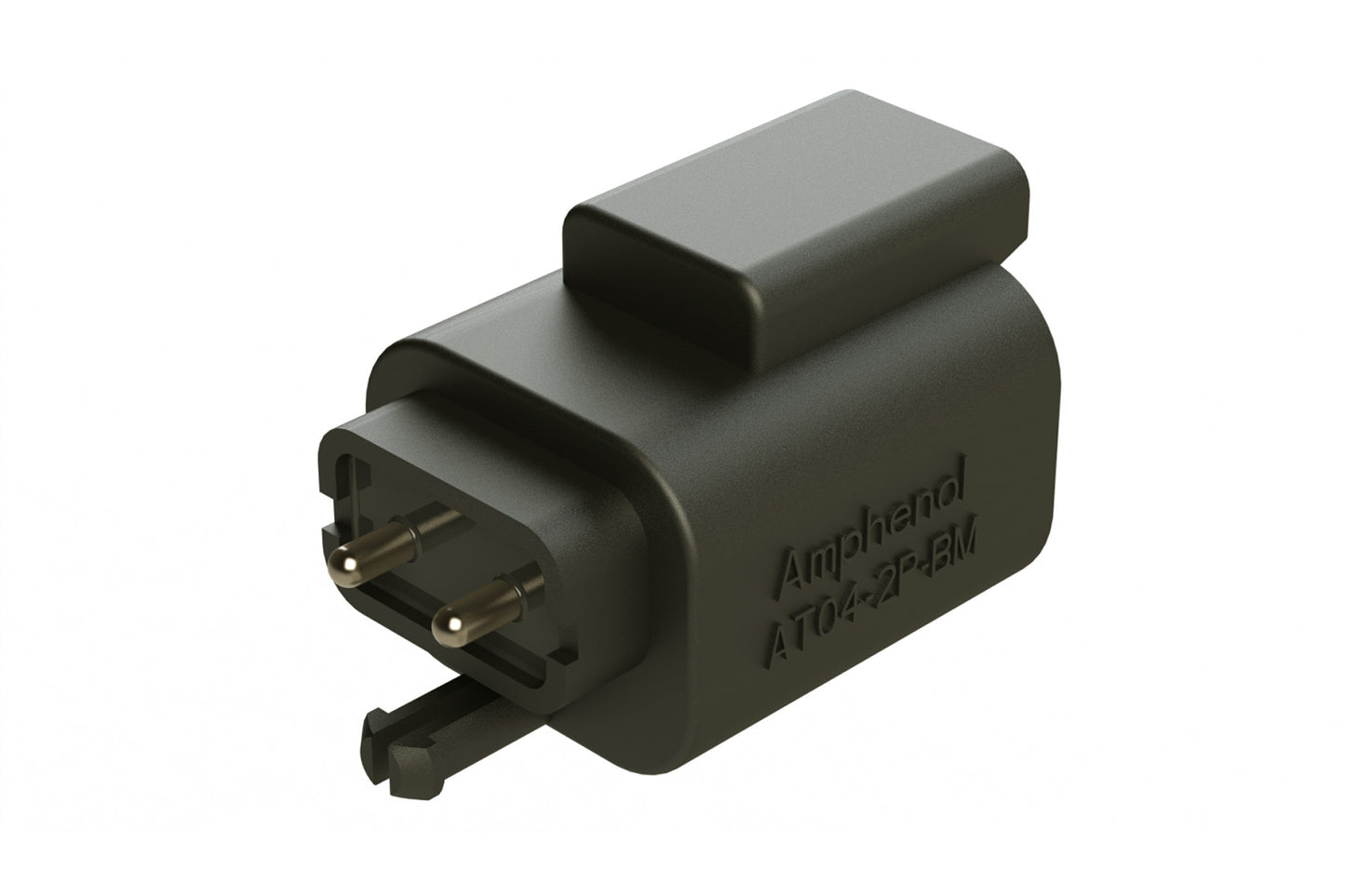 AT04-2P-BM04 2 Position PCB Flangeless (Snap Fit) Board Mount Receptacle, Pin, Nickel Contact Plating, Potting, Black