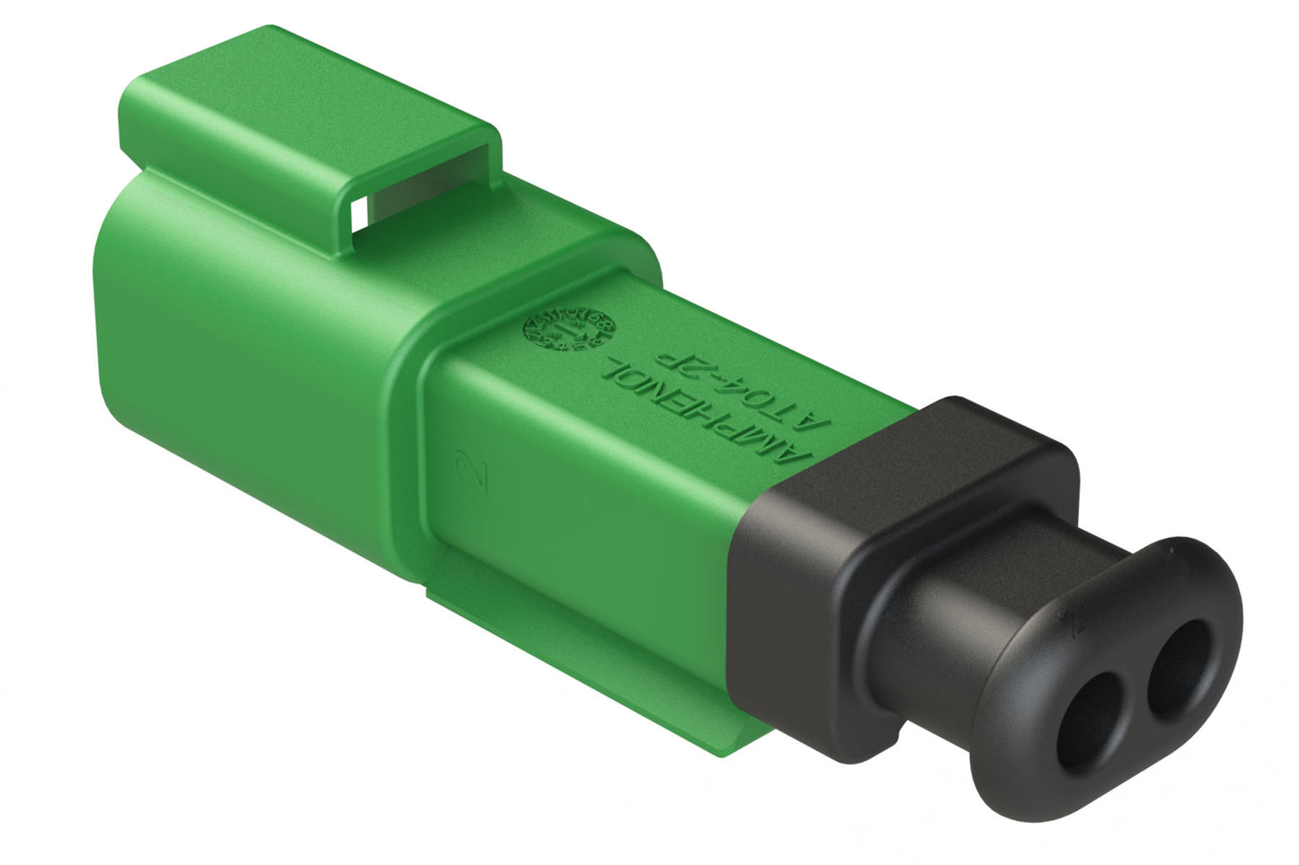 AT04-2P-SR01GRN 2-Way Receptacle Male Connector with Strain Relief End Cap and Standard Seal, Green