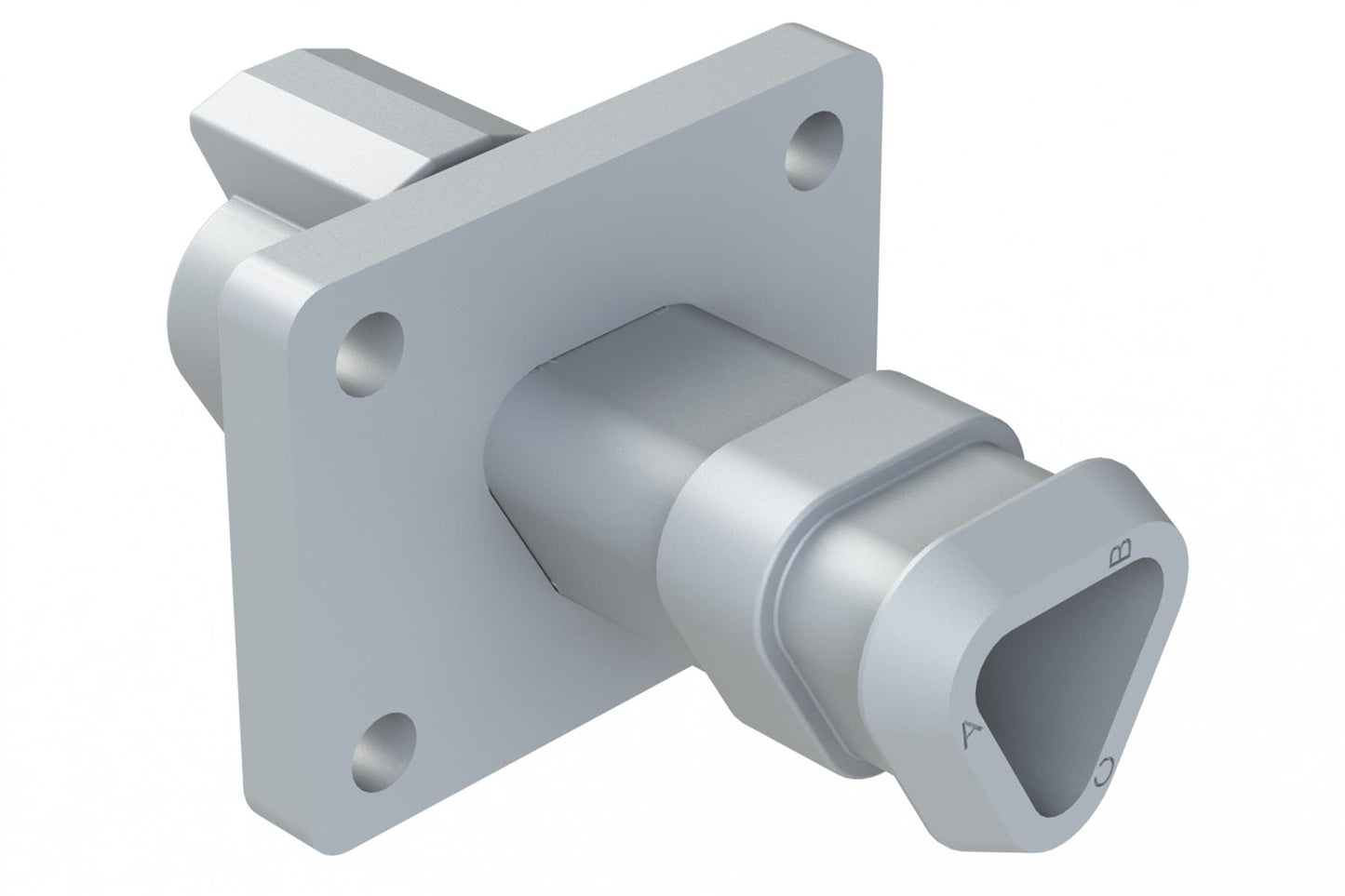 AT04-3P-LE08 3 Position Receptacle Flange Mount Connector, Pin, Grey, with Strain Relief End Cap. DT04-3P-LE08