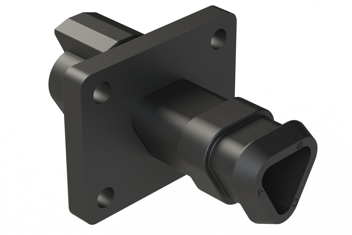AT04-3P-LE12 3 Position Receptacle Flange Mount Connector, Pin, Black, with Strain Relief End Cap. DT04-3P-LE12
