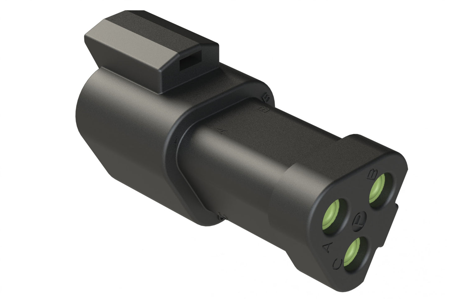 AT04-3P-MM01BLK 3-Way Receptacle, Male Connector with Reduced Diameter Seal (E-Seal)and End Cap, Black. DT04-3P-CE03