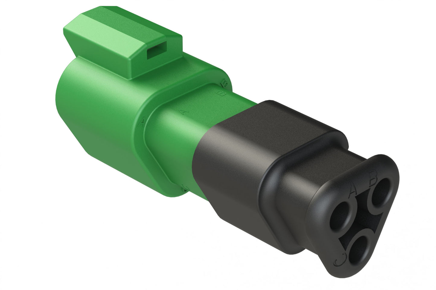 AT04-3P-SR01GRN 3-Way Receptacle Male Connector with Strain Relief Endcap and Standard Seal, Green