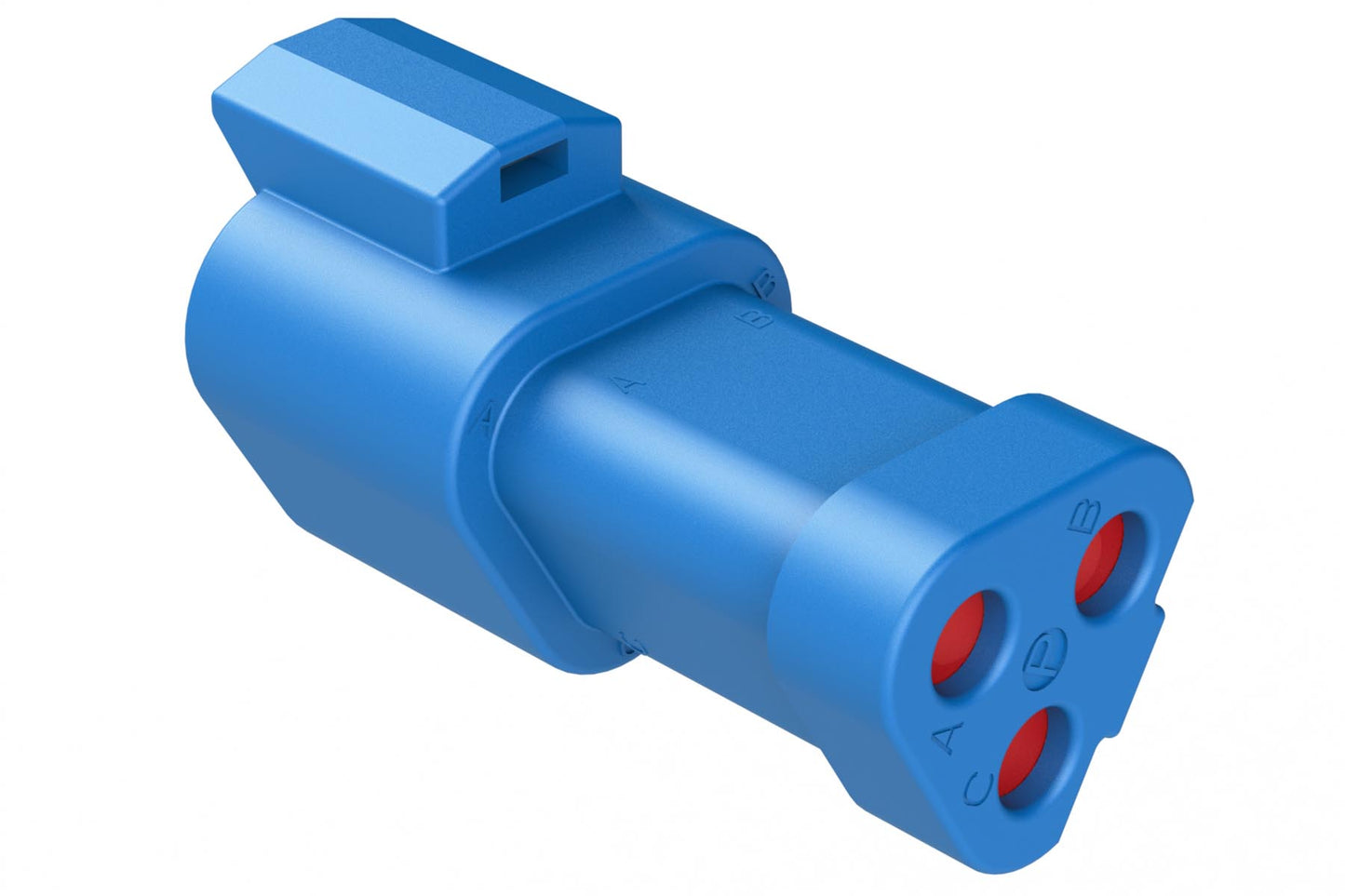 AT04-3P-SS01BLU 3-Way Receptacle, Male Connector with Solid Rear Grommet and Endcap, Blue