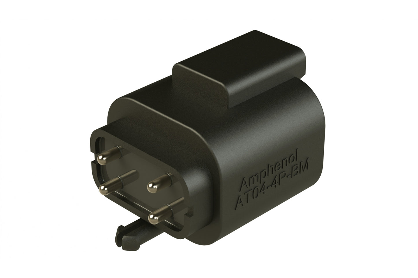 AT04-4P-BM04 4 Position PCB Flangeless (Snap Fit) Board Mount Receptacle, Pin, Nickel Contact Plating, Potting, Black