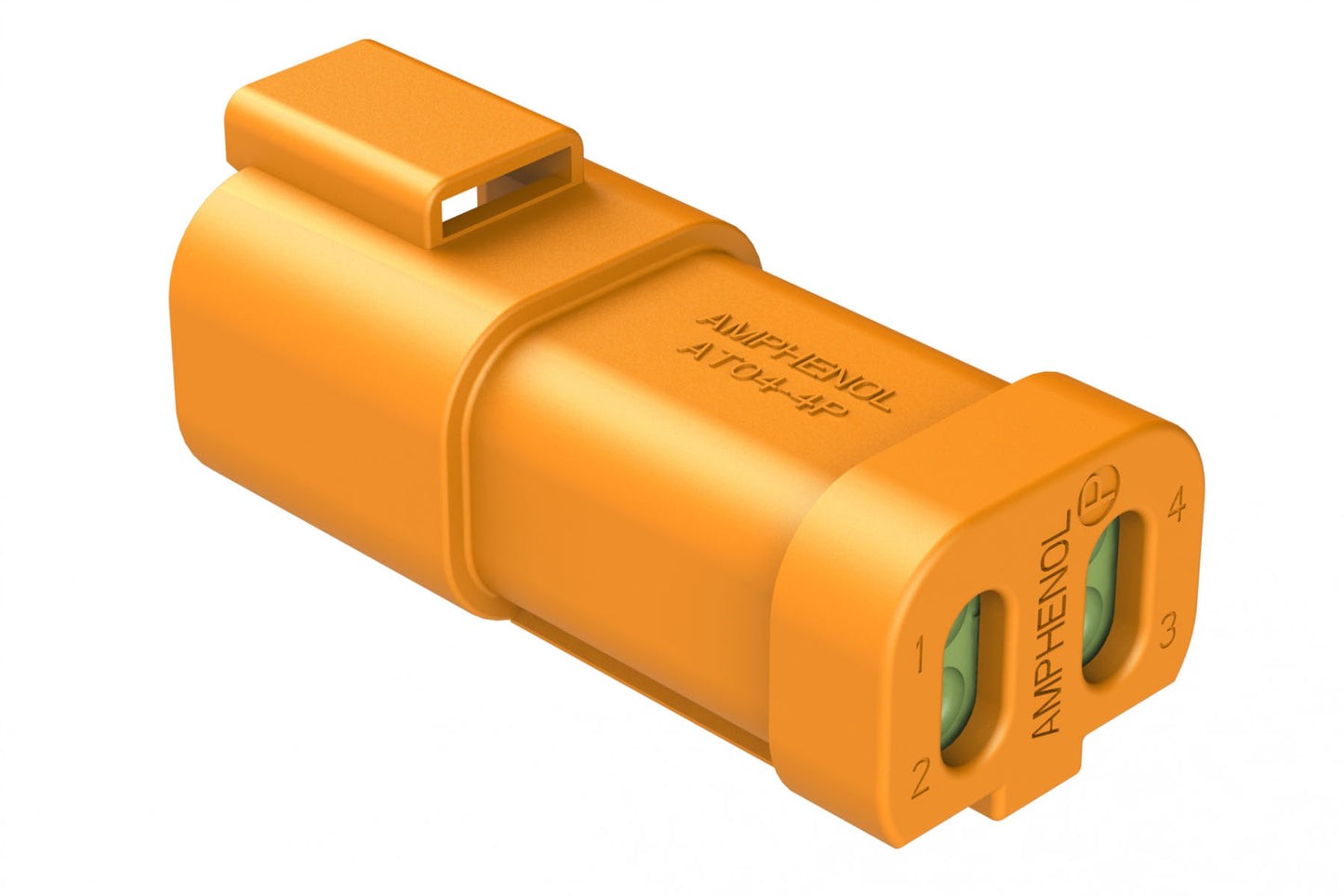 AT04-4P-MM01ORG 4-Way Receptacle, Male Connector with Reduced Diameter Seal (E-Seal) and End Cap, Orange