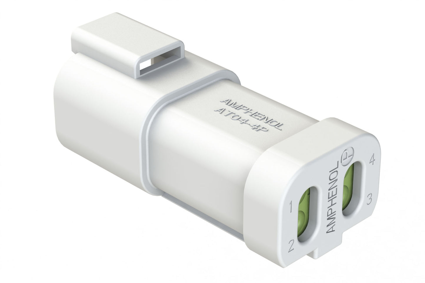 AT04-4P-MM01WHT 4-Way Receptacle, Male Connector with Reduced Diameter Seal (E-Seal) and End Cap, White