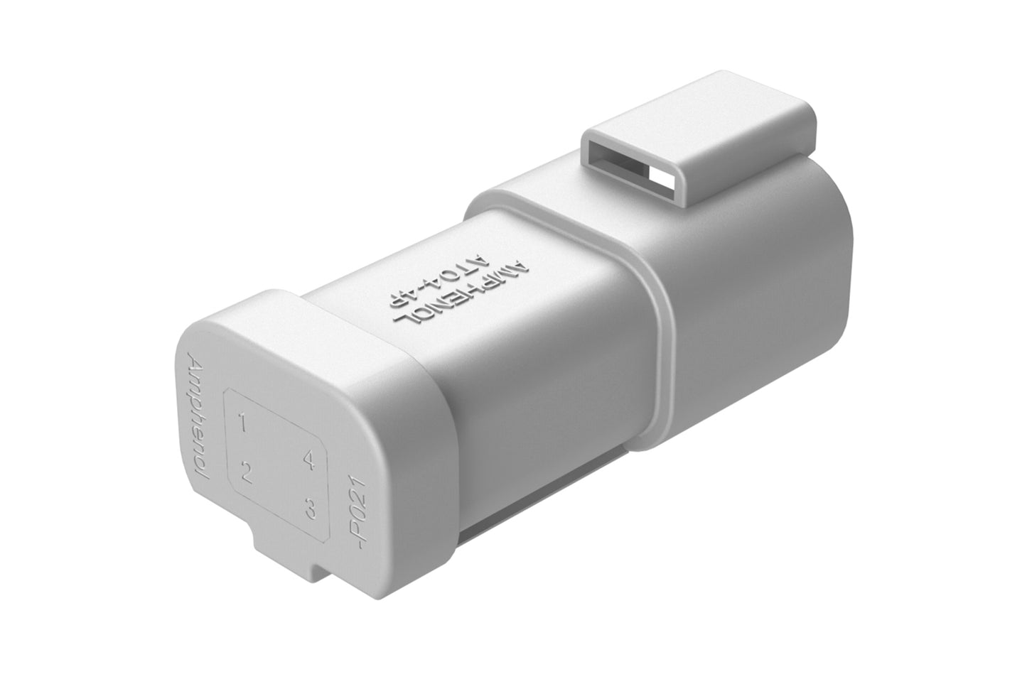 AT04-4P-P021 4- way receptacle, (1) 4 Pin busbar=26 amps, nickel plating, grey. Contacts included. DT04-4P-P021