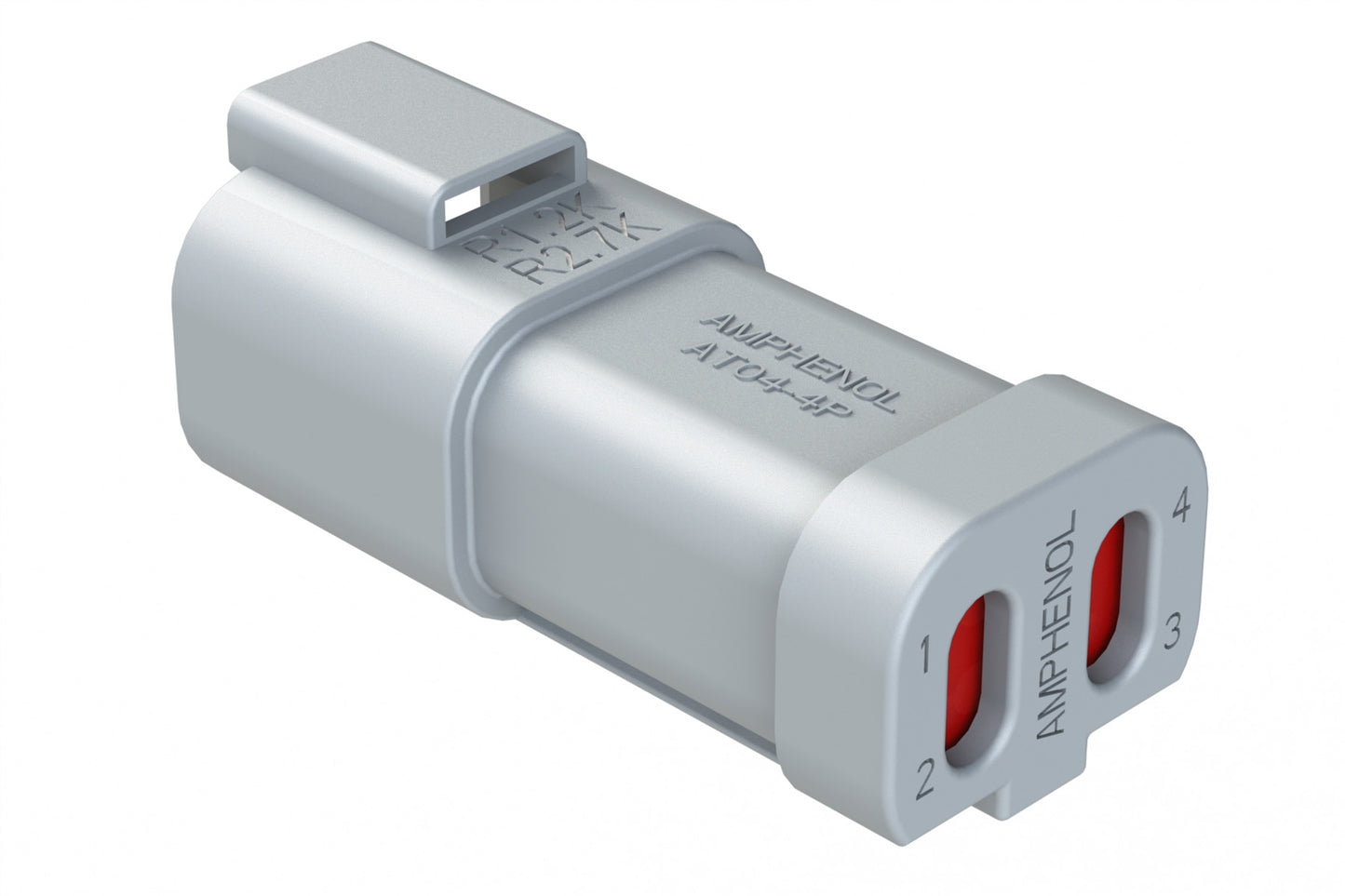 AT04-4P-R1K2K 4-Way, Receptacle, 1.2K & 2.7K OHM Resistor, NI Pins, Wedgelock, Grey