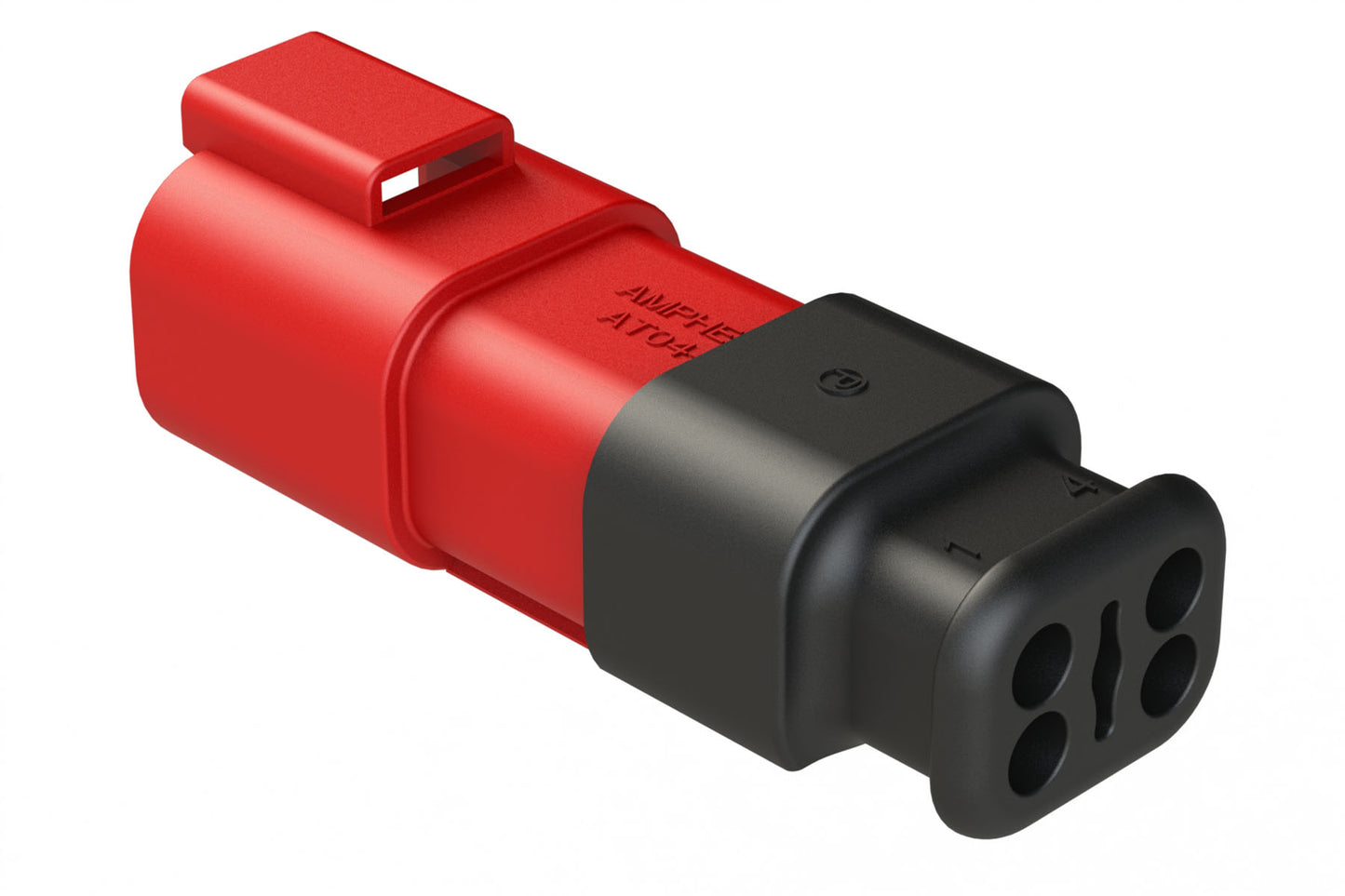 AT04-4P-SR01RED 4-Way Receptacle Male Connector with Strain Relief Endcap, Standard Seal, Red