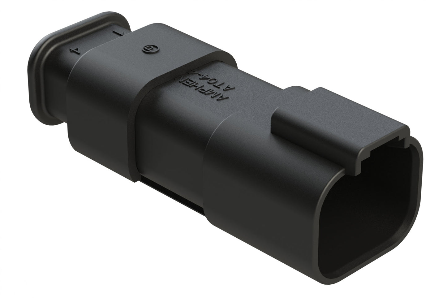 AT04-4P-SR02BLK 4-Way Receptacle Male Connector with Strain Relief, Reduced Diameter Seal, Black. DT04-4P-CE09