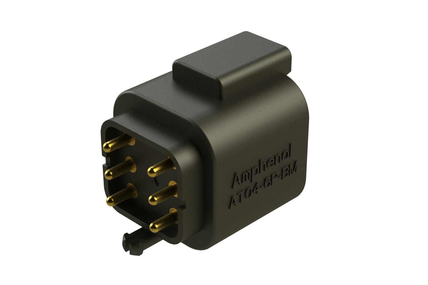 AT04-6P-BM01 6 Position PCB Flangeless (Snap Fit) Board Mount Receptacle, Pin, Gold Plated Contacts Included, No Potting, Black