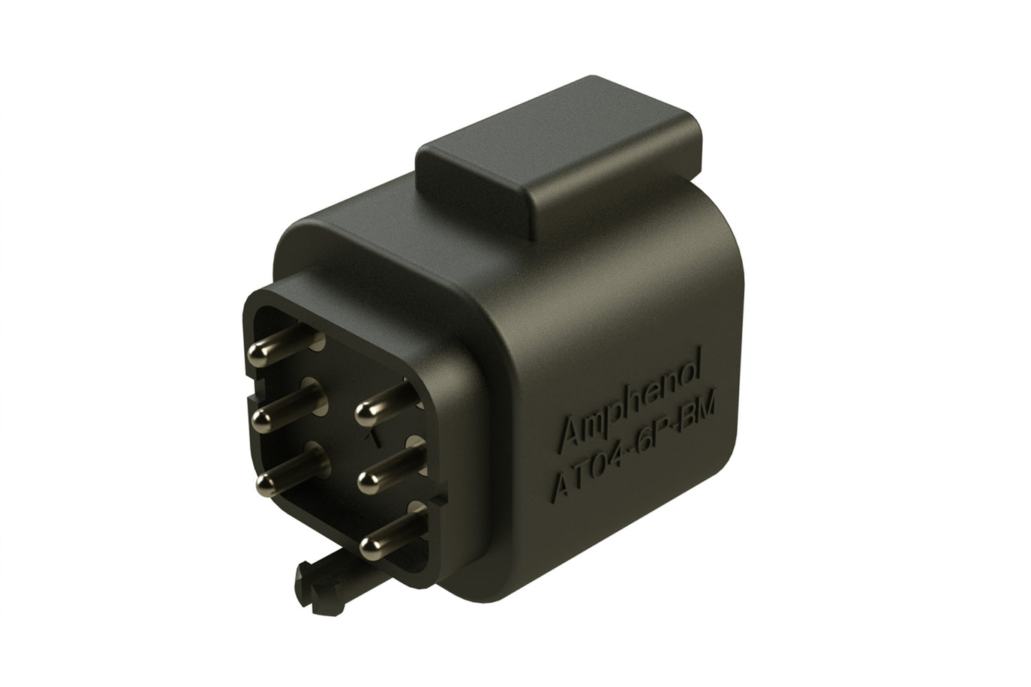 AT04-6P-BM03 6 Position PCB Flangeless (Snap Fit) Board Mount Receptacle, Pin, Nickel Contact Plating, No Potting, Black