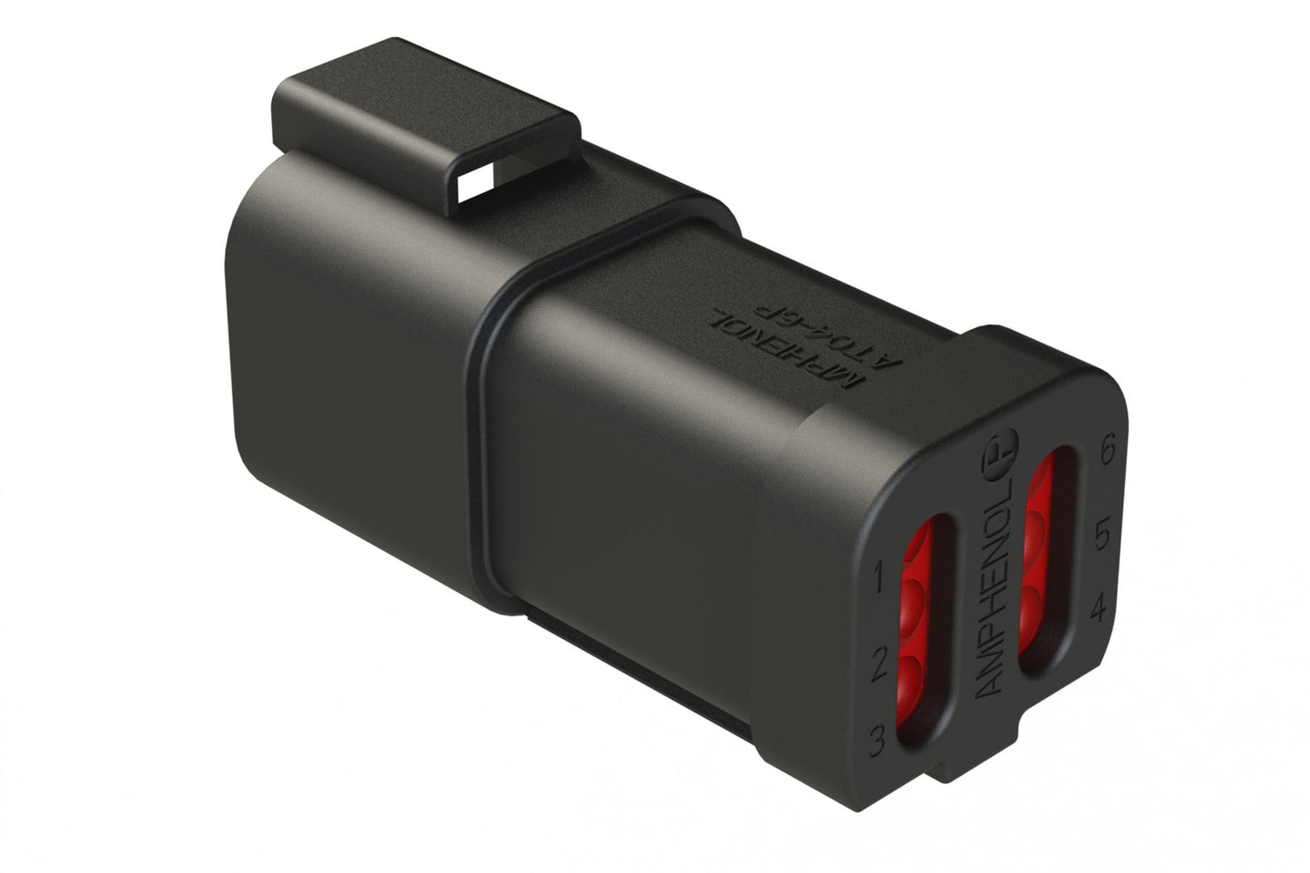 AT04-6P-EC01BLK 6-Way Receptacle, Male Connector with End Cap, Black. DT04-6P-E005