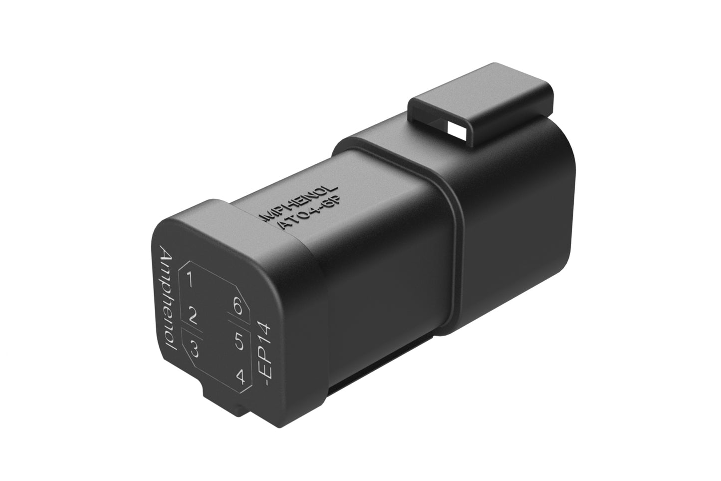 AT04-6P-EP14 6-way receptacle, (2) 3 Pin busbar=13 amps, nickel plating, black. Contacts included. DT04-6P-EP14