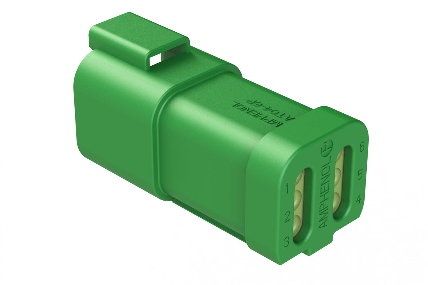 AT04-6P-MM01GRN 6-Way Receptacle, Male Connector with Reduced Diameter Seal (E-Seal) and End Cap, Green