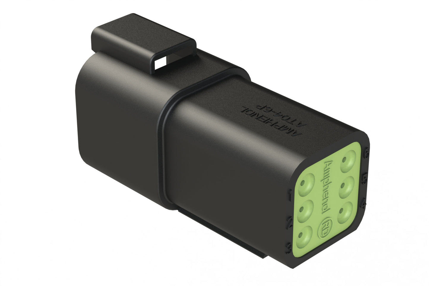 AT04-6P-RD01BLK 6-Way Receptacle, Male Connector with Reduced Diameter Seal (E-Seal), Black. DT04-6P-CE02, DT04-6P-CE06