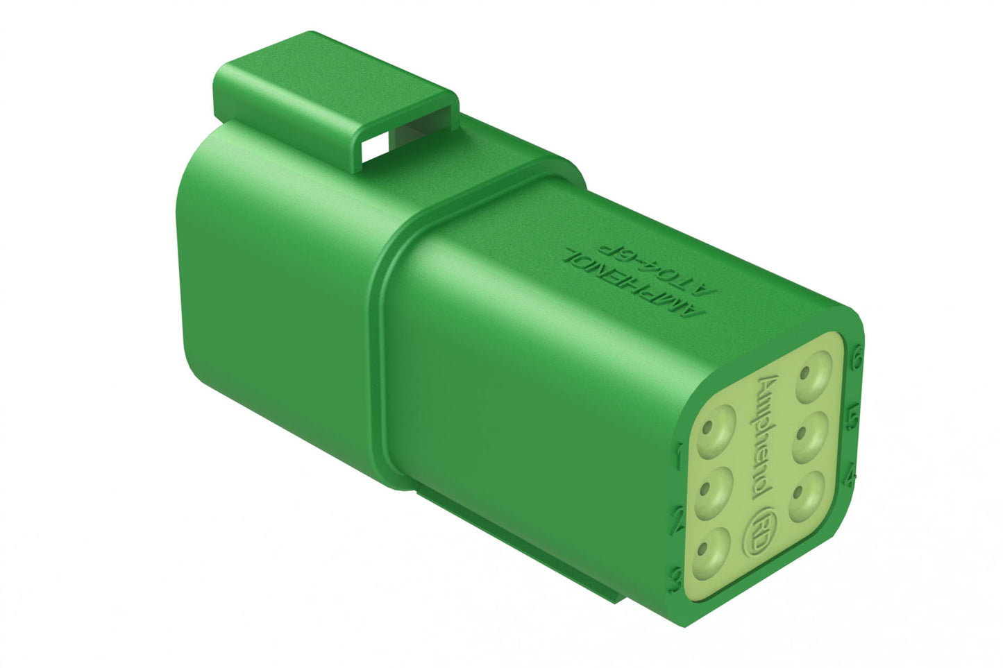 AT04-6P-RD01GRN 6-Way Receptacle, Male Connector with Reduced Diameter Seal (E-Seal), Green