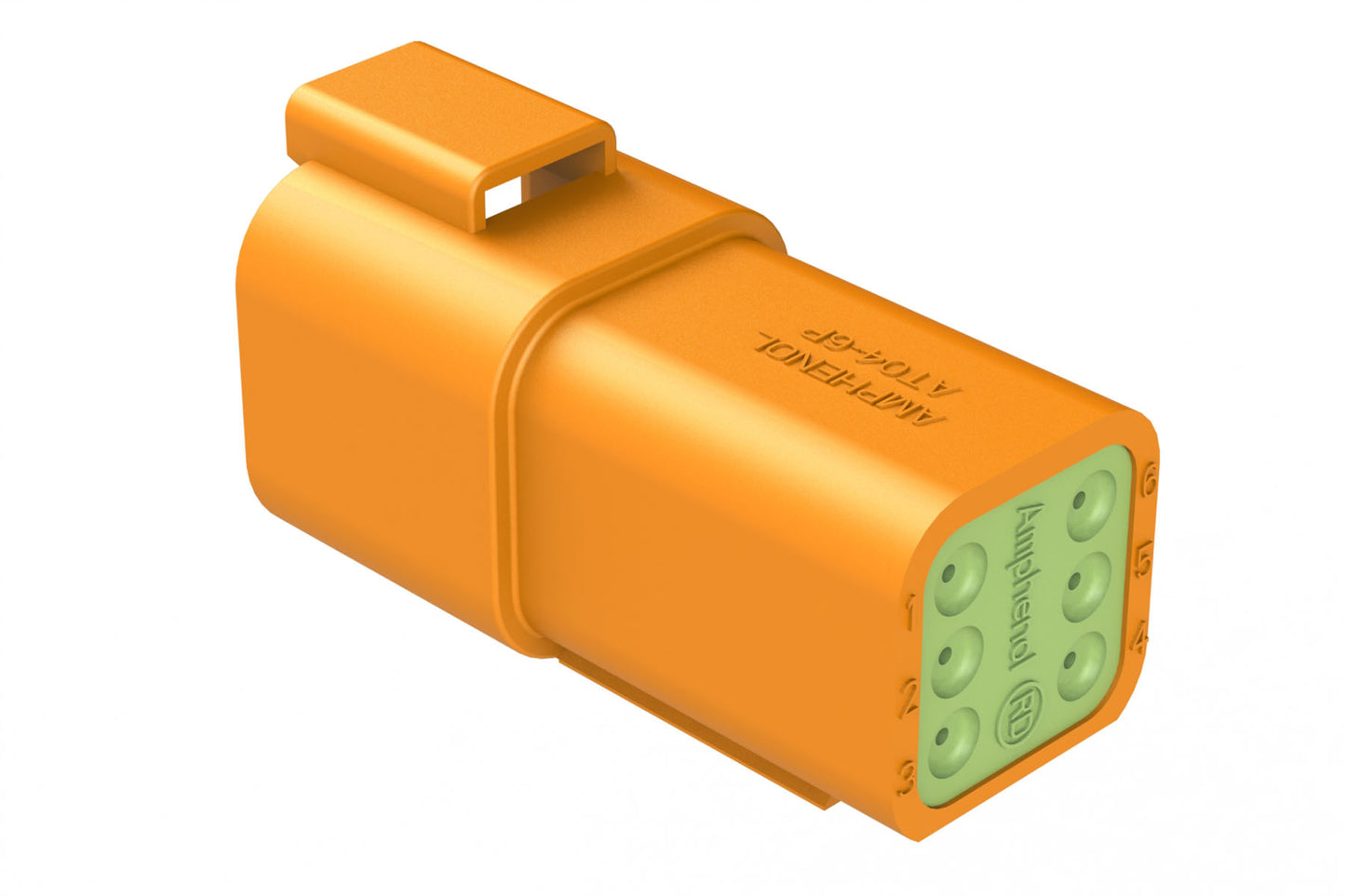 AT04-6P-RD01ORG 6-Way Receptacle, Male Connector with Reduced Diameter Seal (E-Seal), Orange