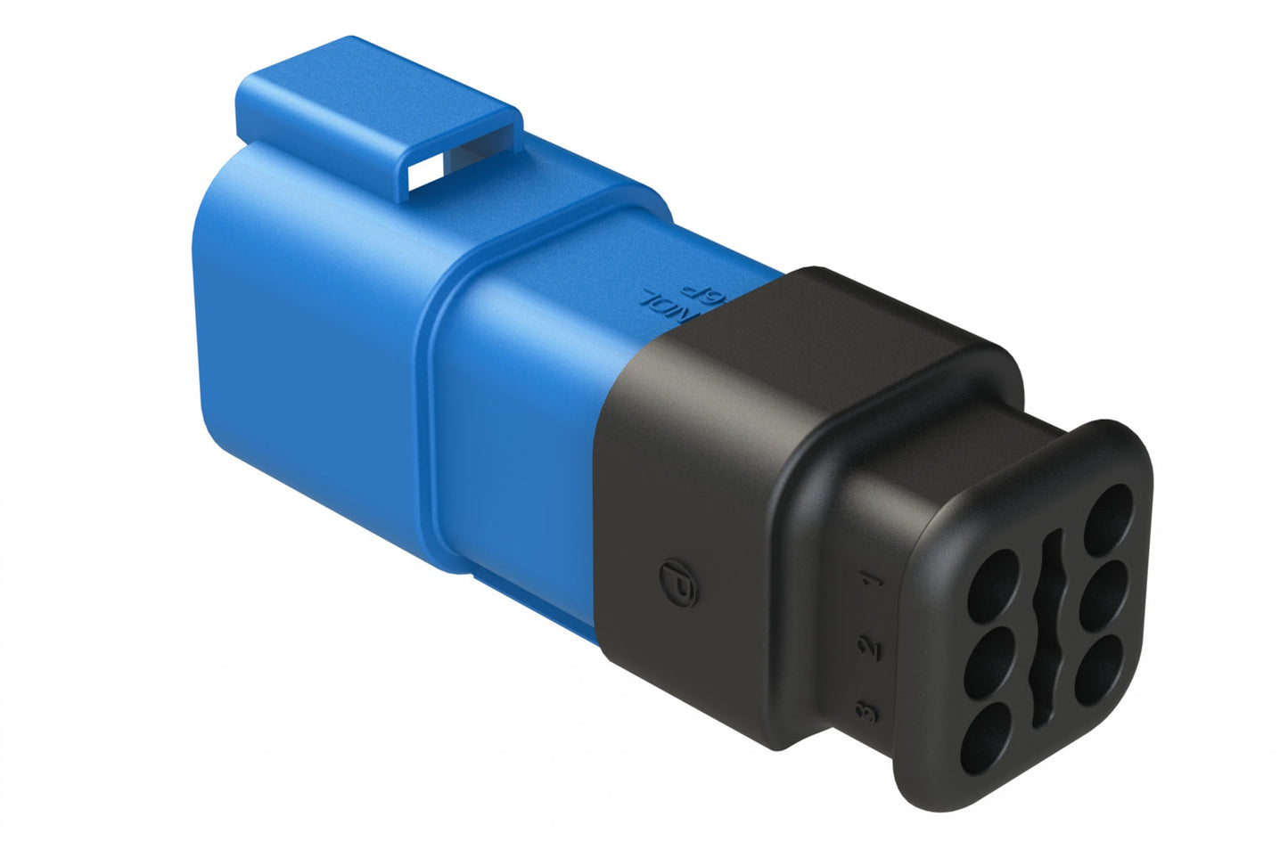 AT04-6P-SR01BLU 6-Way Receptacle Male Connector with Strain Relief Endcap, Standard Seal, Blue