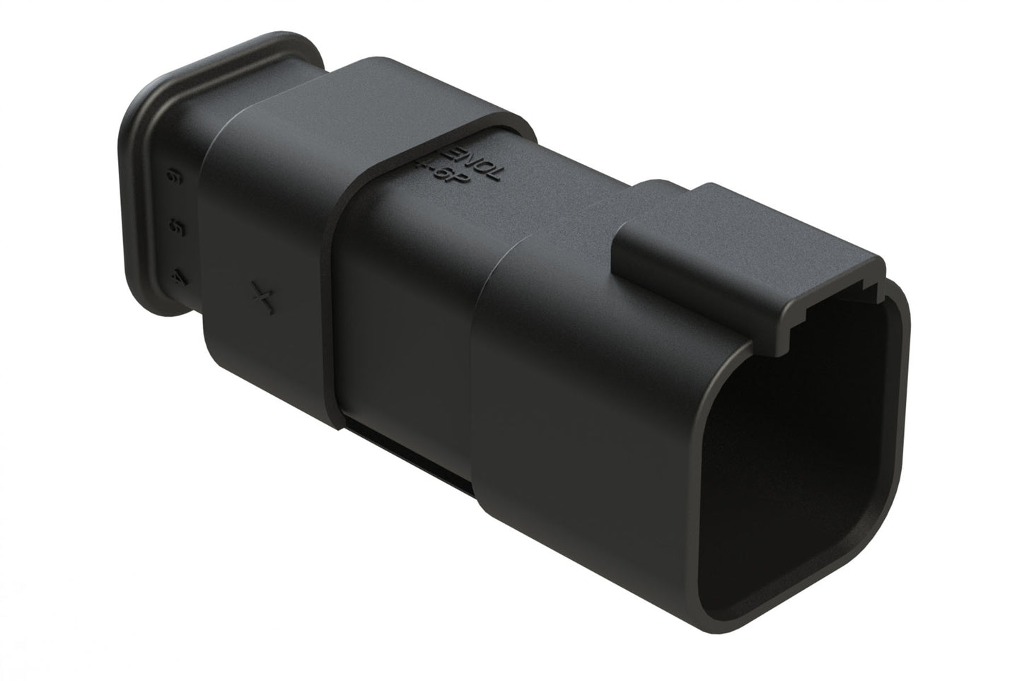 AT04-6P-SR02BLK 6-Way Receptacle Male Connector with Strain Relief Endcap and Reduced Seal, Black. DT04-6P-CE09