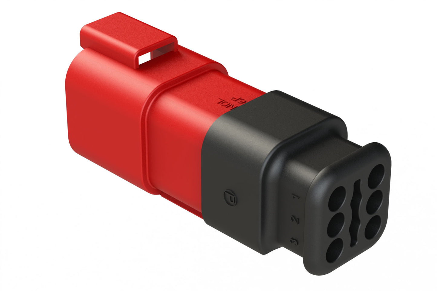 AT04-6P-SR02RED 6-Way Receptacle Male Connector with Strain Relief Endcap and Reduced Seal, Red