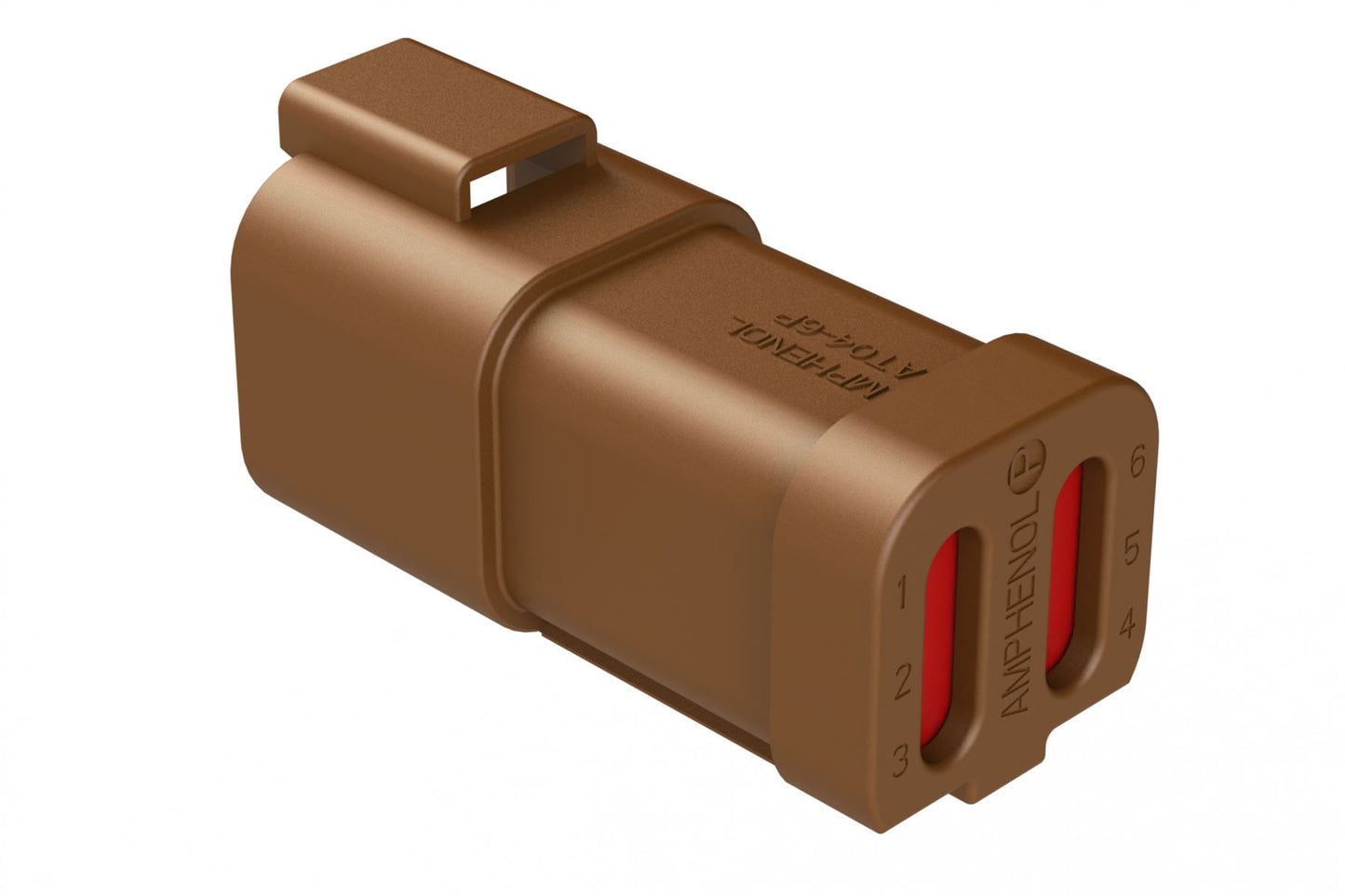 AT04-6P-SS01BRN 6-Way Receptacle, Male Connector with Solid Rear Grommet and Endcap, Brown