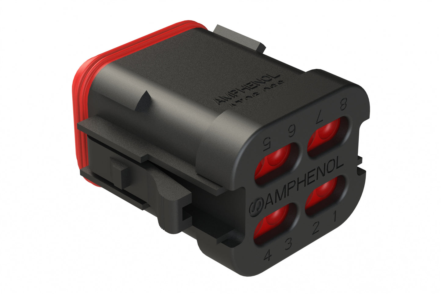 AT06-08SA-ECBLK 8-Way Plug, Black Female Connector with A Position Key and End Cap, Black. DT06-08SA-EP08, DT06-08SA-E005